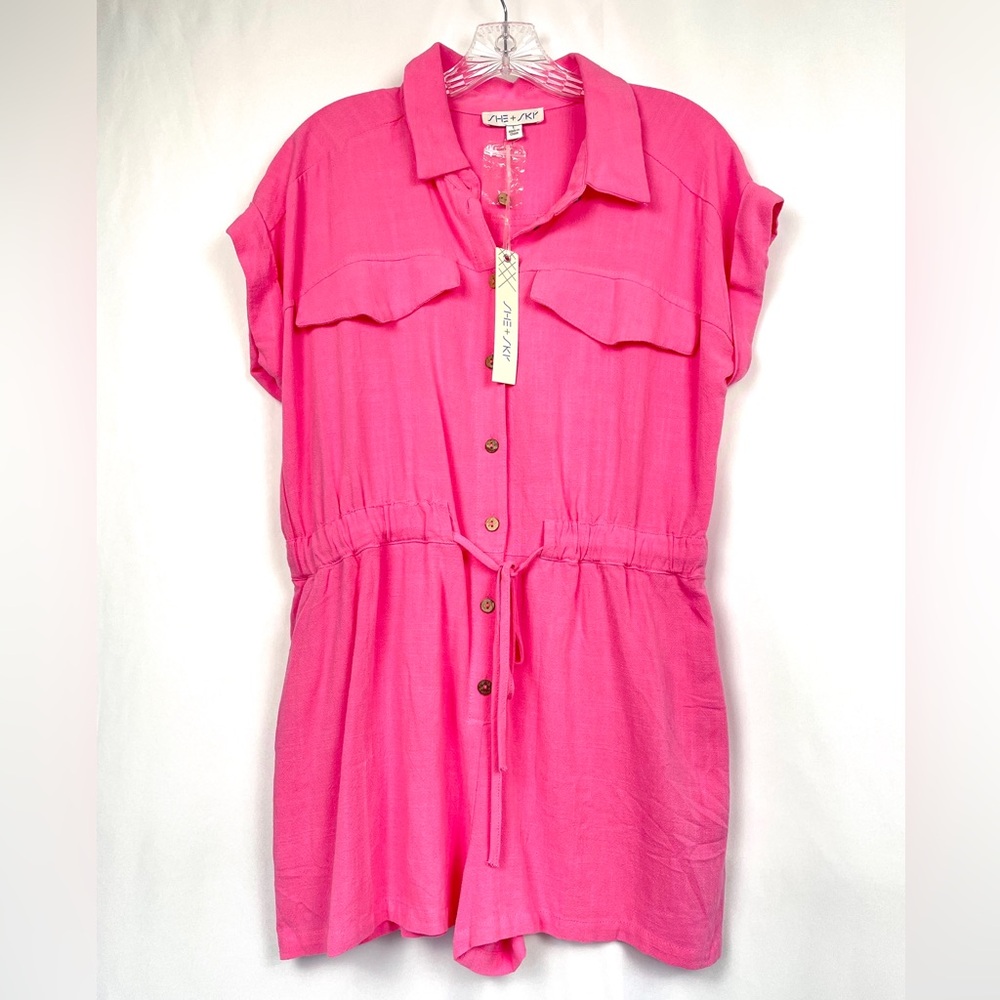 NWT Barbiecore Vacation Resort Pink Drawstring Romper Dopamine Dressing L